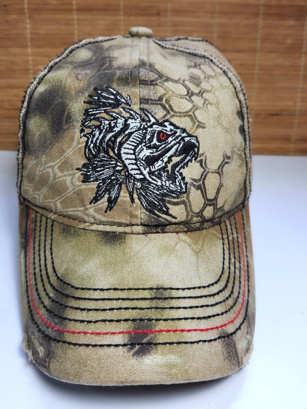 Cabelas Kryptek Camo Skeleton Fish Trucker Hat OSFM Q3 Moisture Wicking Cap